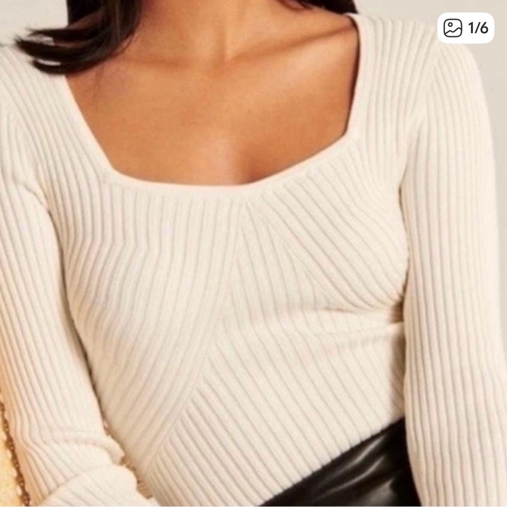 A&F Ribbed Square-Neck White Long-Sleeve Bodysuit - NWT - Small and XS